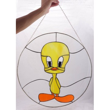 Photo 2 of Nostalgic Tweety Bird Stained Glass Hanging 20" Decor Looney Tunes Window Charm