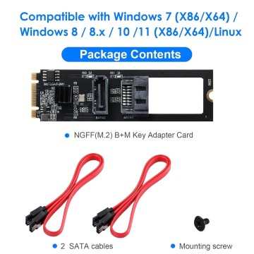 Photo 4 of M.2 to SATA Adapter Card - NGFF (M.2) 2280 B+M Key, 2 SATA Ports