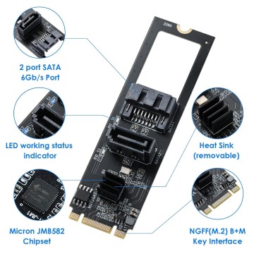 Photo 6 of M.2 to SATA Adapter Card - NGFF (M.2) 2280 B+M Key, 2 SATA Ports