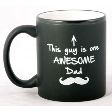 This guy is one AWESOME Dad Coffee Cup mug with arrow pointing up to drinker
